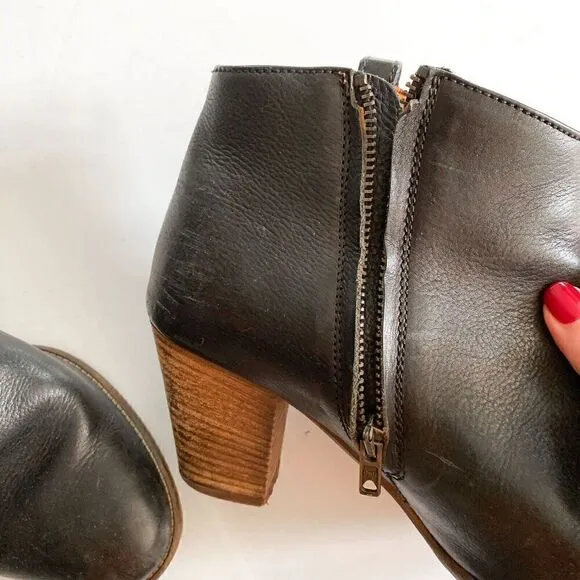 Madewell The Billie Ankle Boots Women 10 Zip Black Leather Stacked Block Heel