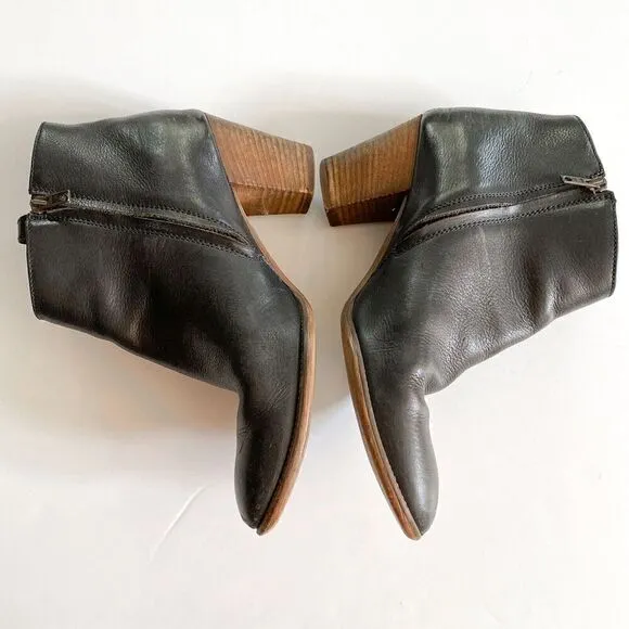 Madewell The Billie Ankle Boots Women 10 Zip Black Leather Stacked Block Heel