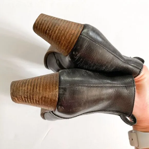 Madewell The Billie Ankle Boots Women 10 Zip Black Leather Stacked Block Heel