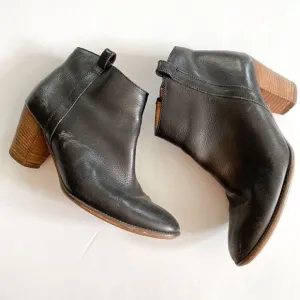 Madewell The Billie Ankle Boots Women 10 Zip Black Leather Stacked Block Heel