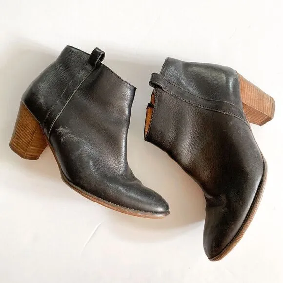 Madewell The Billie Ankle Boots Women 10 Zip Black Leather Stacked Block Heel
