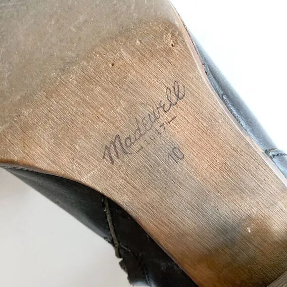 Madewell The Billie Ankle Boots Women 10 Zip Black Leather Stacked Block Heel
