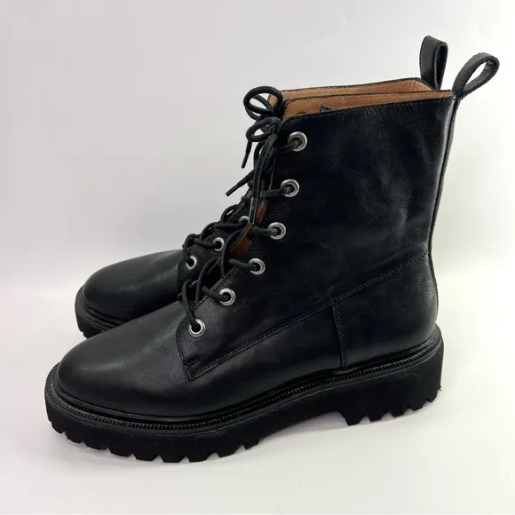 Madewell The Rayna Lace-Up Boots Black Leather 10