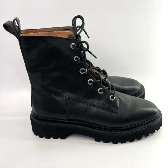 Madewell The Rayna Lace-Up Boots Black Leather 10