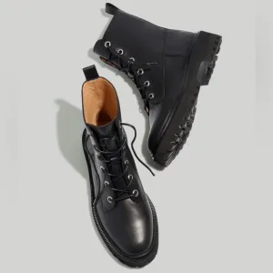 Madewell The Rayna Lace-Up Boots Black Leather 10