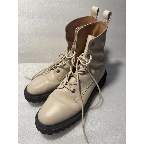 Madewell The Rayna Lace-Up Leather Boots, Ivory, Size 10.5 Women’s combat Moto