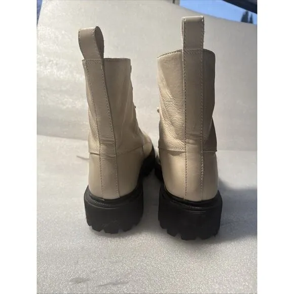 Madewell The Rayna Lace-Up Leather Boots, Ivory, Size 10.5 Women’s combat Moto