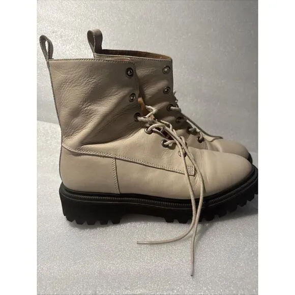 Madewell The Rayna Lace-Up Leather Boots, Ivory, Size 10.5 Women’s combat Moto