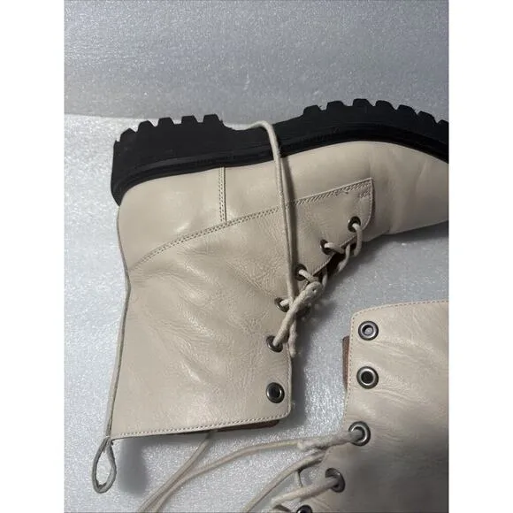 Madewell The Rayna Lace-Up Leather Boots, Ivory, Size 10.5 Women’s combat Moto