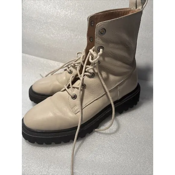 Madewell The Rayna Lace-Up Leather Boots, Ivory, Size 10.5 Women’s combat Moto
