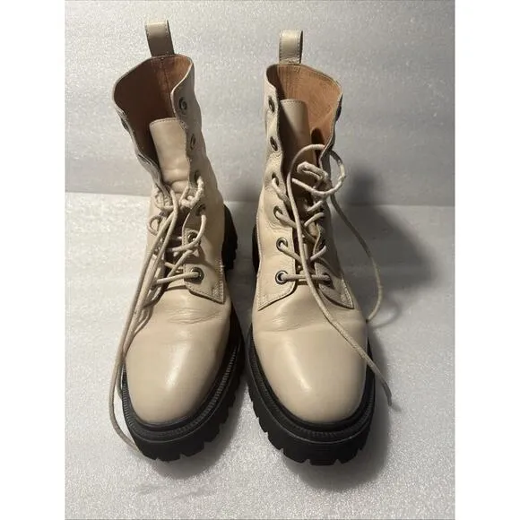 Madewell The Rayna Lace-Up Leather Boots, Ivory, Size 10.5 Women’s combat Moto