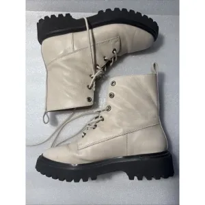 Madewell The Rayna Lace-Up Leather Boots, Ivory, Size 10.5 Women’s combat Moto