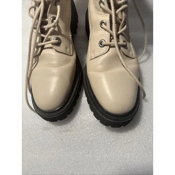 Madewell The Rayna Lace-Up Leather Boots, Ivory, Size 10.5 Women’s combat Moto