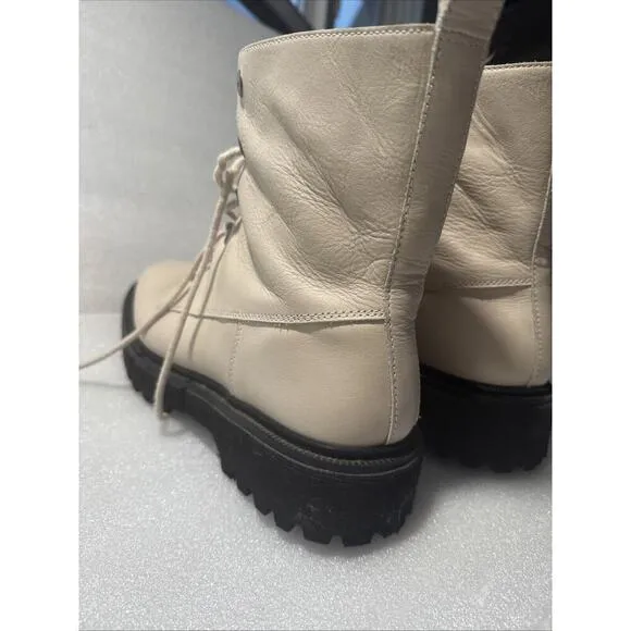 Madewell The Rayna Lace-Up Leather Boots, Ivory, Size 10.5 Women’s combat Moto