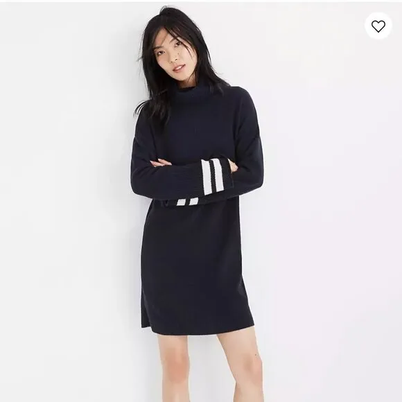 Madewell Wool Bell-Sleeve Turtleneck Sweater-Dress in Nautical Stripe