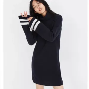 Madewell Wool Bell-Sleeve Turtleneck Sweater-Dress in Nautical Stripe