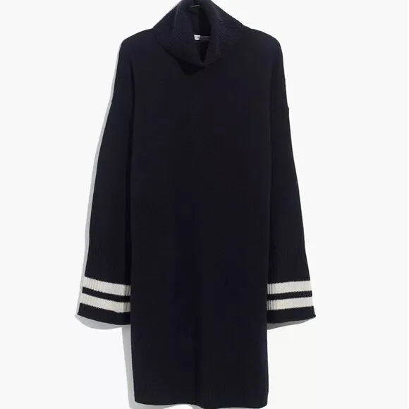 Madewell Wool Bell-Sleeve Turtleneck Sweater-Dress in Nautical Stripe