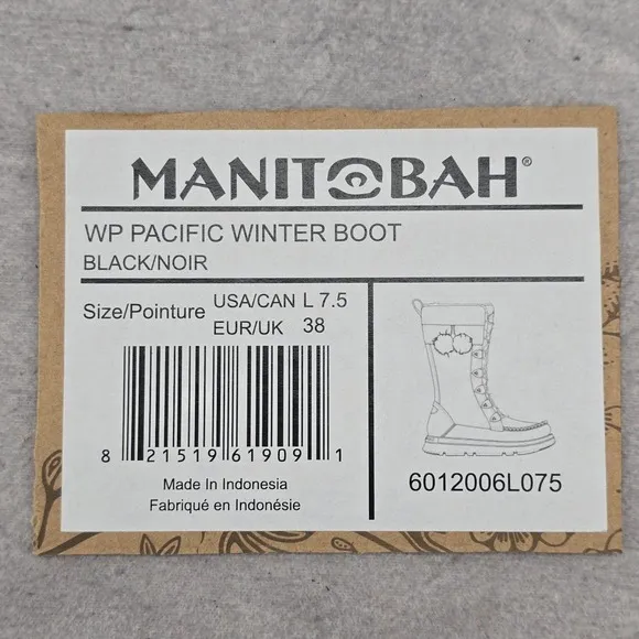 Manitobah Mukluks WP Pacific Half Winter Boots Womens Size 7.5 Black Noir