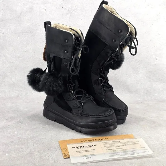 Manitobah Mukluks WP Pacific Half Winter Boots Womens Size 7.5 Black Noir