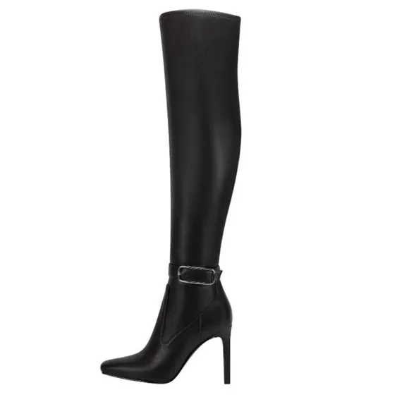 Marc Fisher $259 Women Caia Buckle Over The Knee Stiletto Black Boots Size 8.5