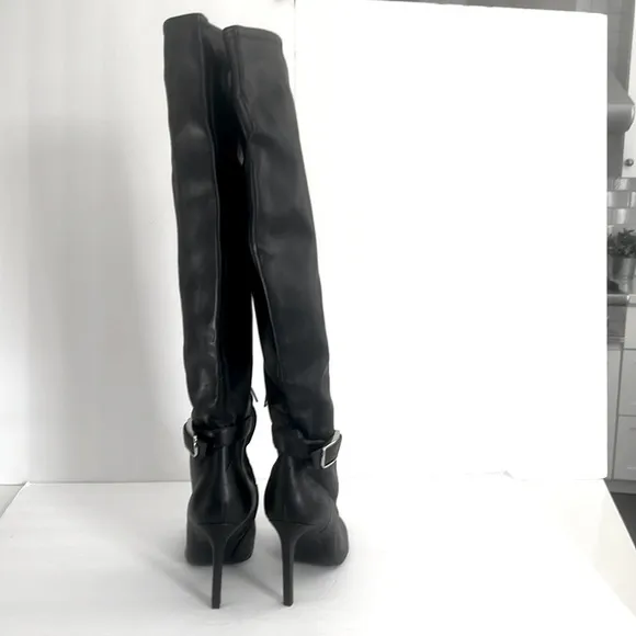 Marc Fisher $259 Women Caia Buckle Over The Knee Stiletto Black Boots Size 8.5