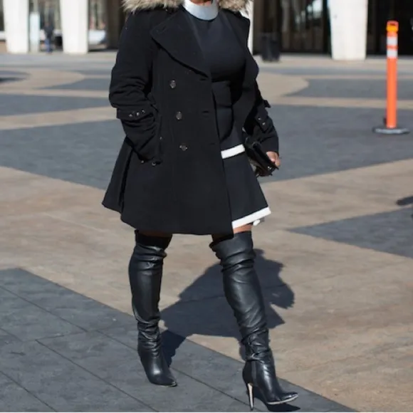 Marc Fisher $259 Women Caia Buckle Over The Knee Stiletto Black Boots Size 8.5