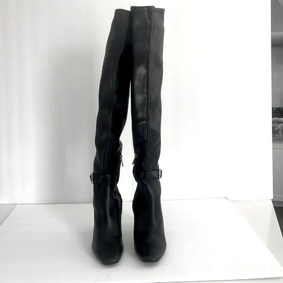 Marc Fisher $259 Women Caia Buckle Over The Knee Stiletto Black Boots Size 8.5