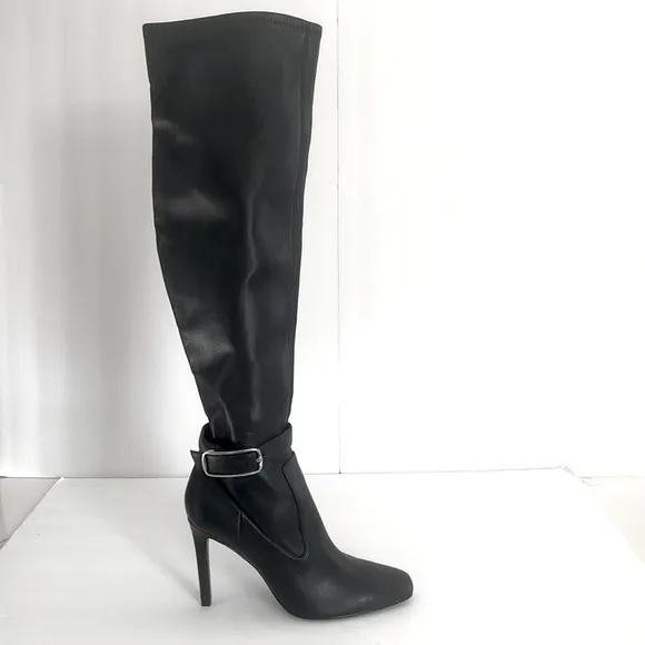 Marc Fisher $259 Women Caia Buckle Over The Knee Stiletto Black Boots Size 8.5