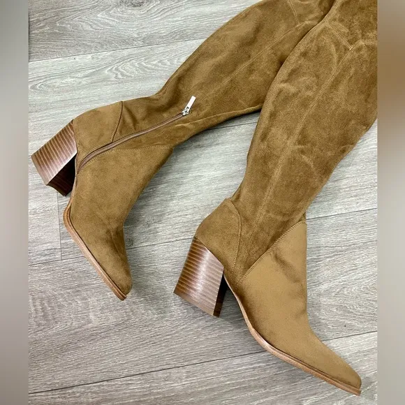 Marc Fisher Comara Over The Knee Pointed Toe Boot Cognac Suede Size 8.5