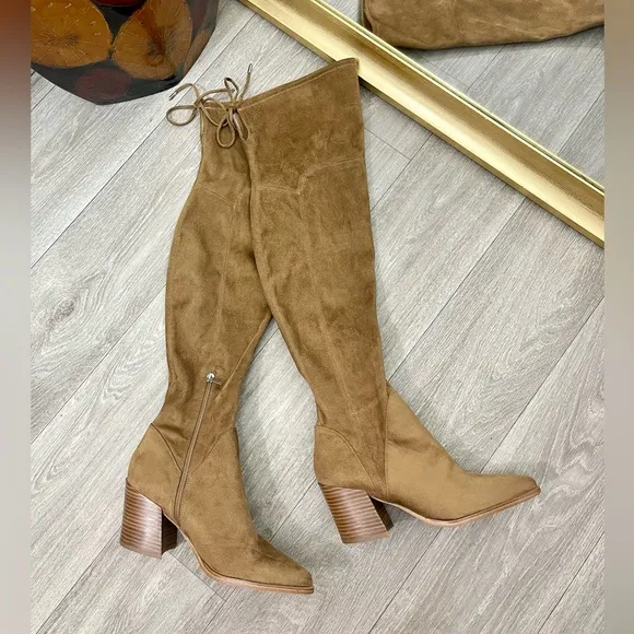 Marc Fisher Comara Over The Knee Pointed Toe Boot Cognac Suede Size 8.5