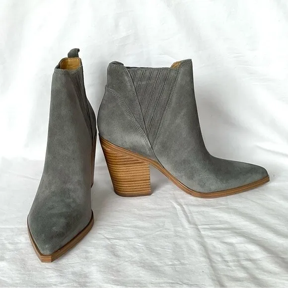 Marc Fisher Grey Ankle Boots Booties Suede Heeled Gadri Leather Sz 10 M New