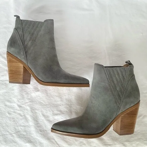 Marc Fisher Grey Ankle Boots Booties Suede Heeled Gadri Leather Sz 10 M New