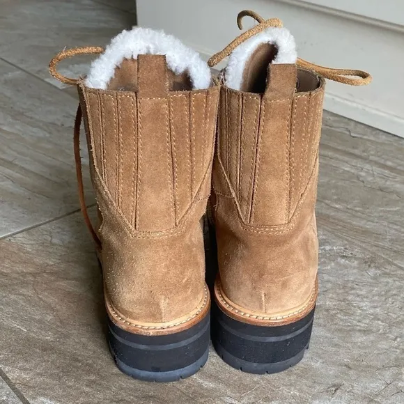 Marc Fisher Izzie Genuine Shearling Cognac Suede Lug Sole Boot