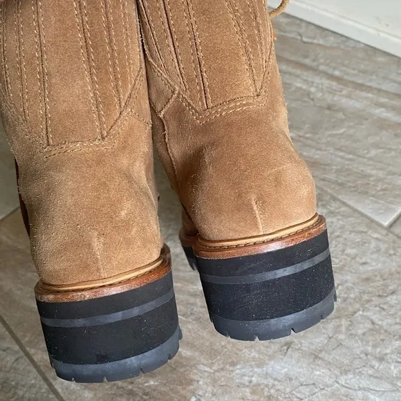 Marc Fisher Izzie Genuine Shearling Cognac Suede Lug Sole Boot
