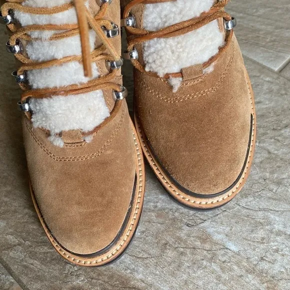 Marc Fisher Izzie Genuine Shearling Cognac Suede Lug Sole Boot