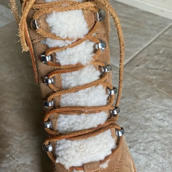 Marc Fisher Izzie Genuine Shearling Cognac Suede Lug Sole Boot