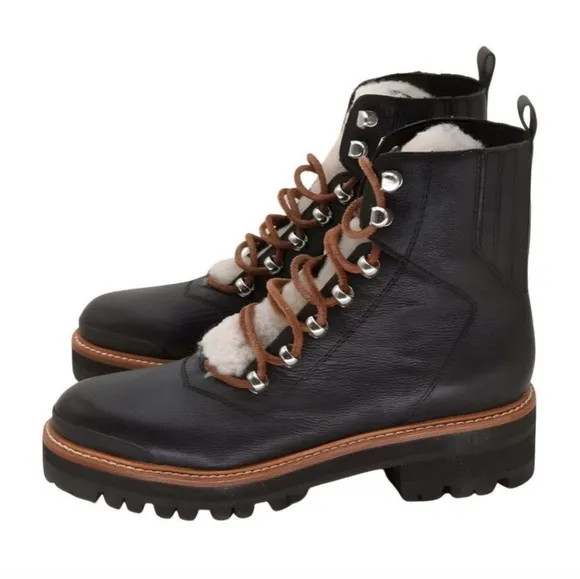 Marc Fisher Izzie Shearling Leather Combat Hiking Boots