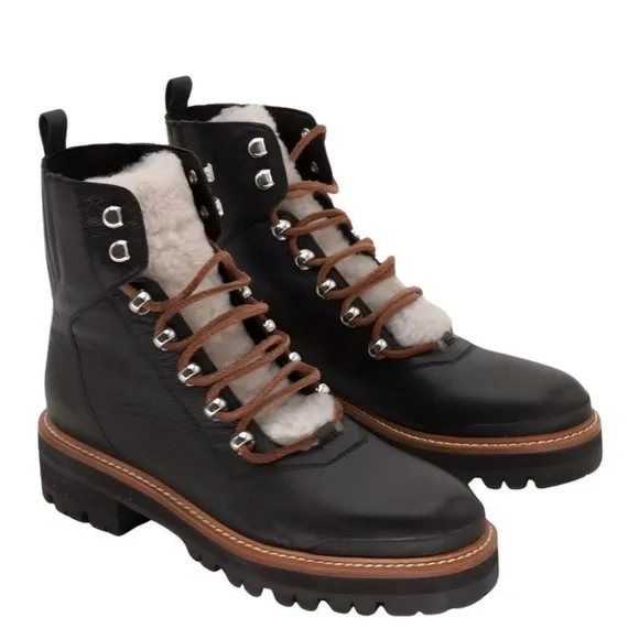 Marc Fisher Izzie Shearling Leather Combat Hiking Boots
