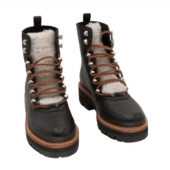 Marc Fisher Izzie Shearling Leather Combat Hiking Boots