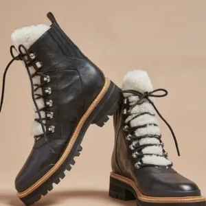 Marc Fisher Izzie Shearling Leather Combat Hiking Boots