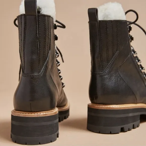 Marc Fisher Izzie Shearling Leather Combat Hiking Boots