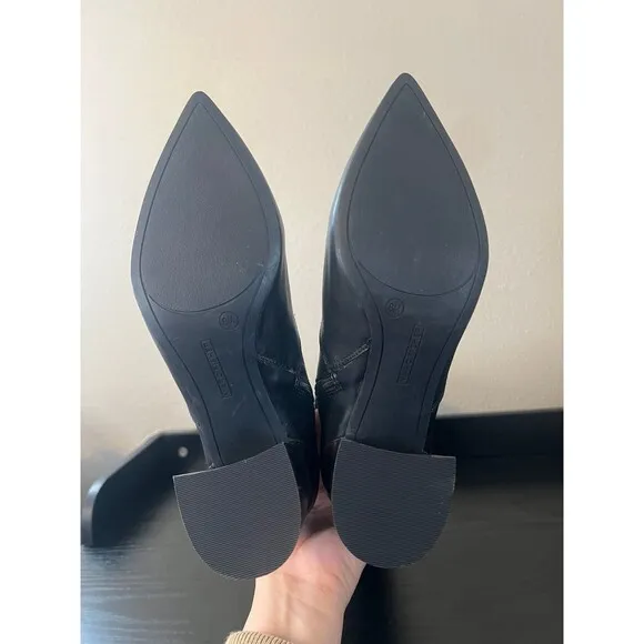 Marc Fisher Jazmyn Black Leather Knee High Pointy block heel boots Size 8