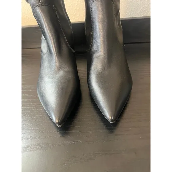 Marc Fisher Jazmyn Black Leather Knee High Pointy block heel boots Size 8