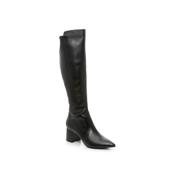 Marc Fisher Jazmyn Black Leather Knee High Pointy block heel boots Size 8