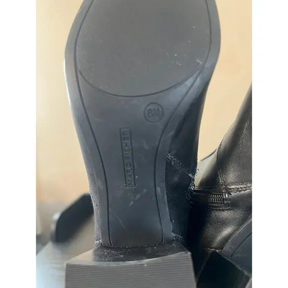 Marc Fisher Jazmyn Black Leather Knee High Pointy block heel boots Size 8