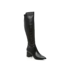 Marc Fisher Jazmyn Black Leather Knee High Pointy block heel boots Size 8
