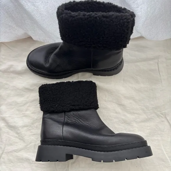 Marc Fisher Milvina Leather Boots Sz 8.5 Shearling Ankle Boots