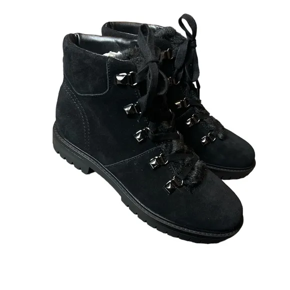 Marc Fisher Suede Faux Fur Lined Lace Up Ankle Boots Hobson Size 7 NEW