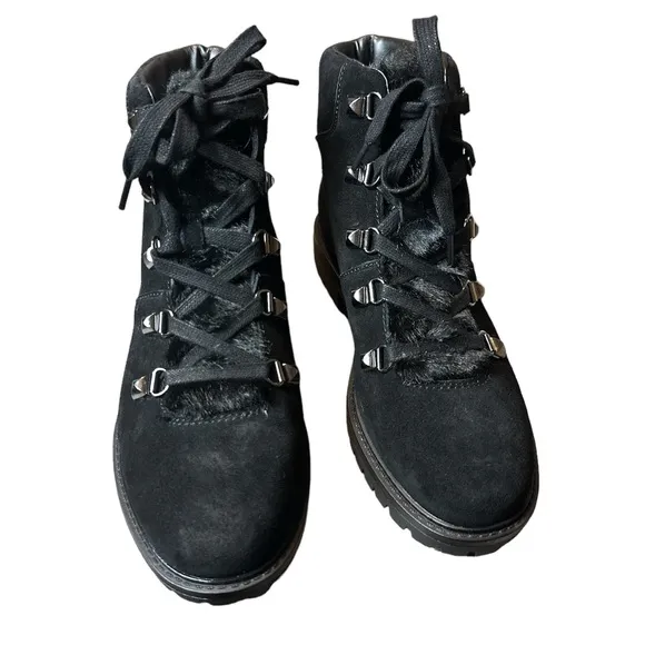 Marc Fisher Suede Faux Fur Lined Lace Up Ankle Boots Hobson Size 7 NEW