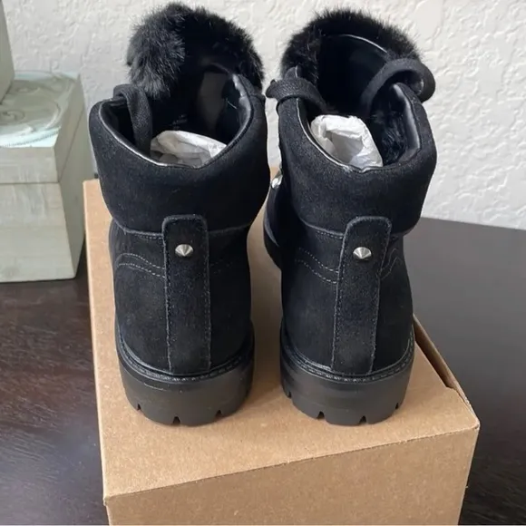 Marc Fisher Suede Faux Fur Lined Lace Up Ankle Boots Hobson Size 7 NEW